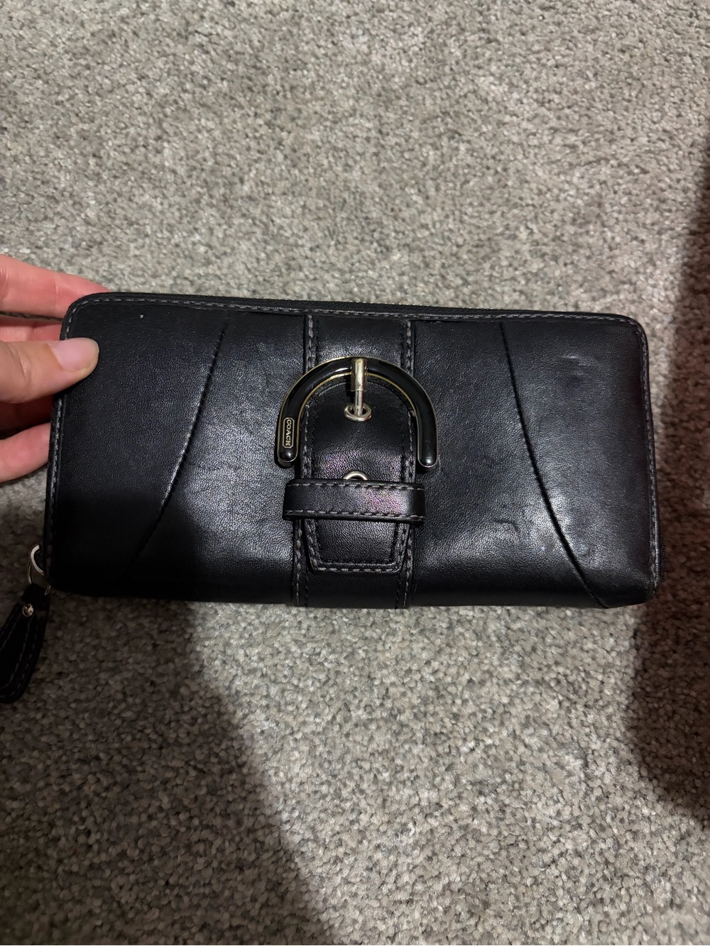Coach Leather Zip-Around Wallet with Buckle Accent